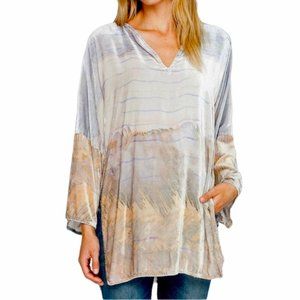 BIYA Johnny Was silk velvet tunic with 3/4 sleeve length and side slits